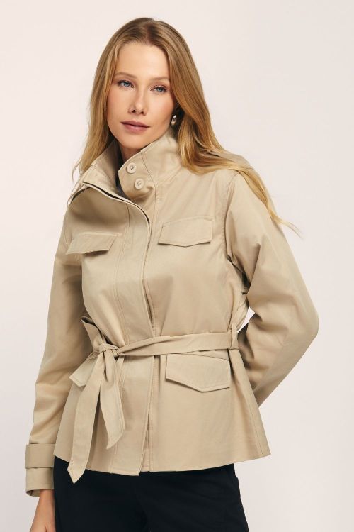 slow style, roupas, roupa feminina, parka jamilly cappuccino, parka feminina, parka com faixa , parka acinturada feminina