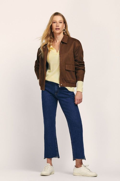 slow style, roupas, roupa feminina, jaqueta ieda marrom, jaqueta feminina, jaqueta com ziper e gola, jaqueta com ajuste de elástico, jaquetas com bolsos funcionais