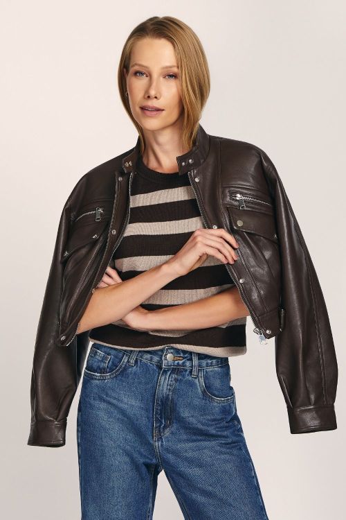 slow style, roupas, roupa feminina, jaqueta feminina marrom, jaqueta iara, jaqueta cropped