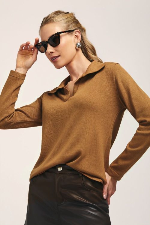 slow style, roupas, roupa feminina, blusa de ivete camel, blusa de tricot , blusa feminina, tricot feminino elegante, blusa gola polo feminina