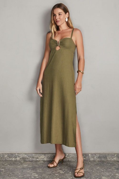 slow style, roupas, roupa feminina, vestidos, vestido ella verde, vestido midi, vestido com alça regulável, vestido com lastex