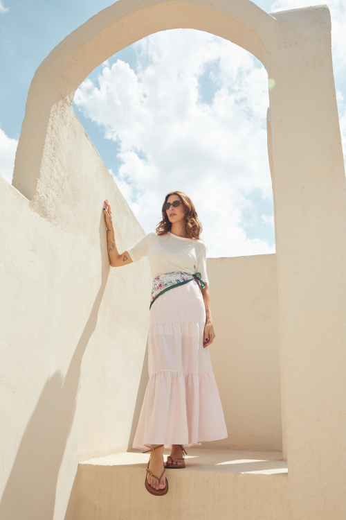 slow style, roupas, roupa feminina, saia drica rosa, saia midi com forro