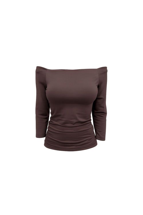 slow style, roupas, roupa feminina, blusa helena marrom, blusa feminina, blusa manga 3/4, blusa em jersei com elastano