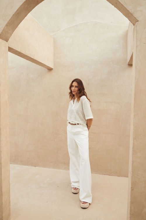 slow style, roupas, roupa feminina, calça pantalona feminina, calça de sarja lilian off white, calça ampla, pantalona elegante