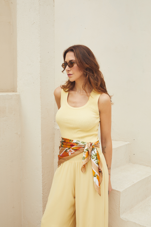 slow style, roupas, roupa feminina, regata new luzia amarela, regata new luzia de tricot , regata de tricot feminina