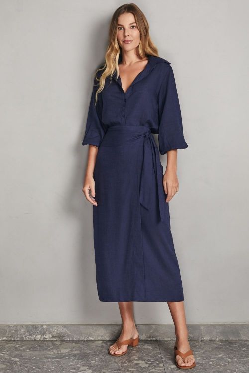 slow style, roupas, roupa feminina,saia ella azul marinho, saia midi, saia transpassada, saia moderna, saia casual elegante.