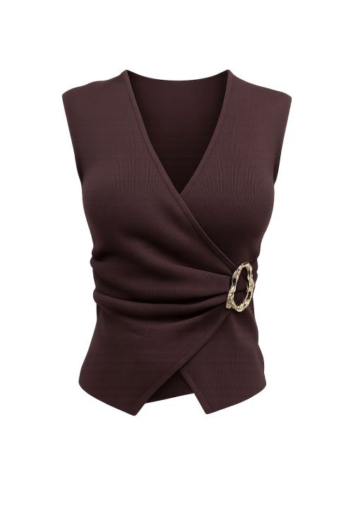 slow style, roupas, roupa feminina, blusa gisa marrom, blusa feminina, blusa de tricot canelado, blusa com detalhe de fivela, blusa decote v