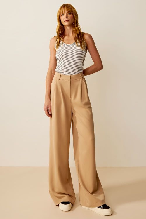 slow style, roupas, roupa feminina, calça feminina bege, pantalona zoe verde, pantalona de alfaiataria