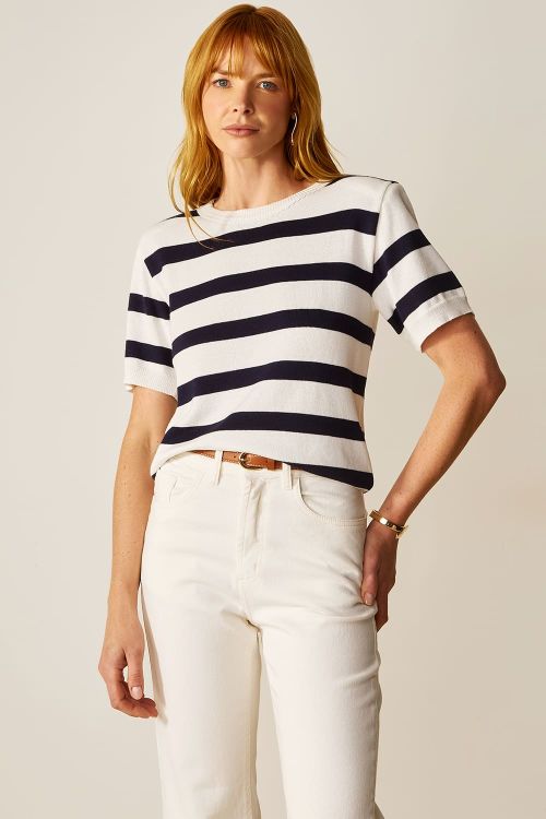 blusa listrada feminina, blusa de malha listras, blusa casual elegante, blusa Diana, blusa atemporal.