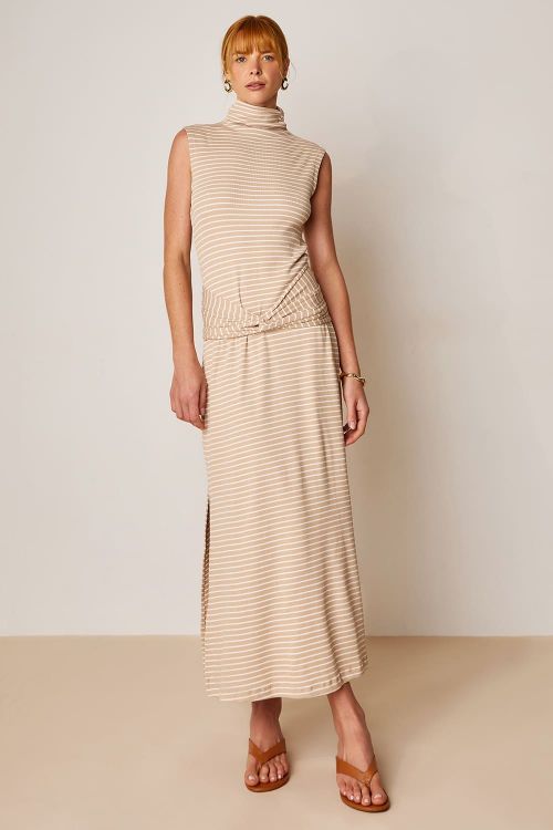 slow style, roupas, roupa feminina, vestidos, vestido amanda bege, vestido canelado, vestido midi