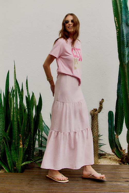 slow style, roupas, roupa feminina, saia drica rosa, saia midi com forro
